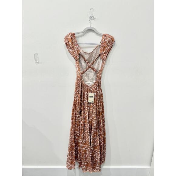 Free People Ultraviolet Floral Puff Sleeve Smocked Maxi Sundress Orange Women XS - Picture 4 of 7